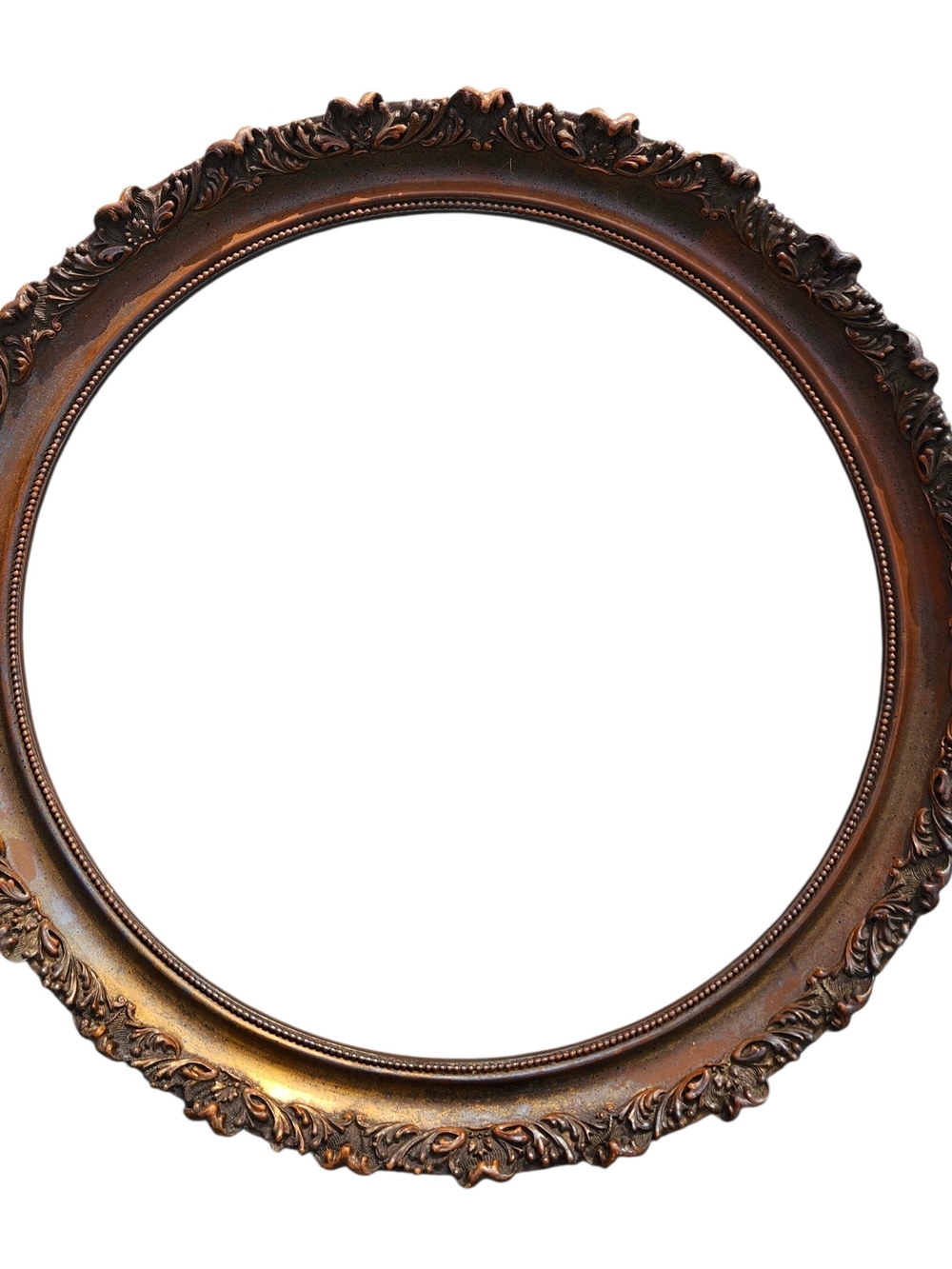 Vintage brown 17" wood gesso wall frame round circle Ornate NO GLASS